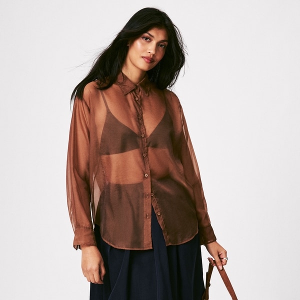 Chemisier ample en organza - Brun