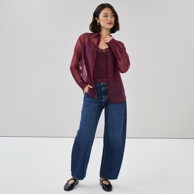 Chemisier ample en organza - Prune foncé