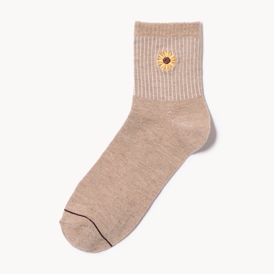 Embroidered Crew Socks - Oatmeal