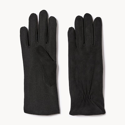 Faux Suede Wrist Length Gloves - Black