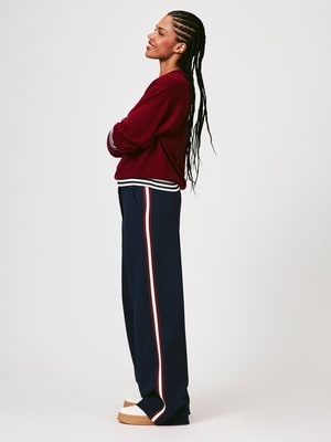 Side Striped Wide Leg Pant - Navy