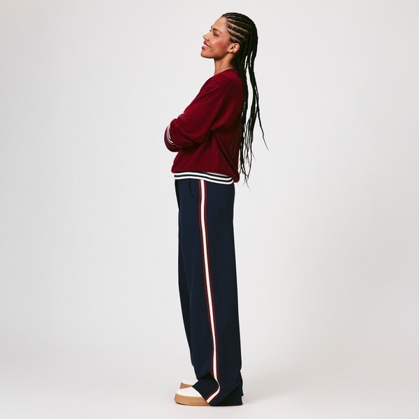 Side Striped Wide Leg Pant - Navy