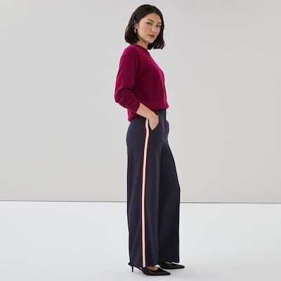 Side Striped Wide Leg Pant - Navy