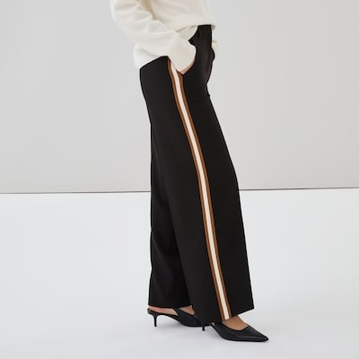 Side Striped Wide Leg Pant - Black