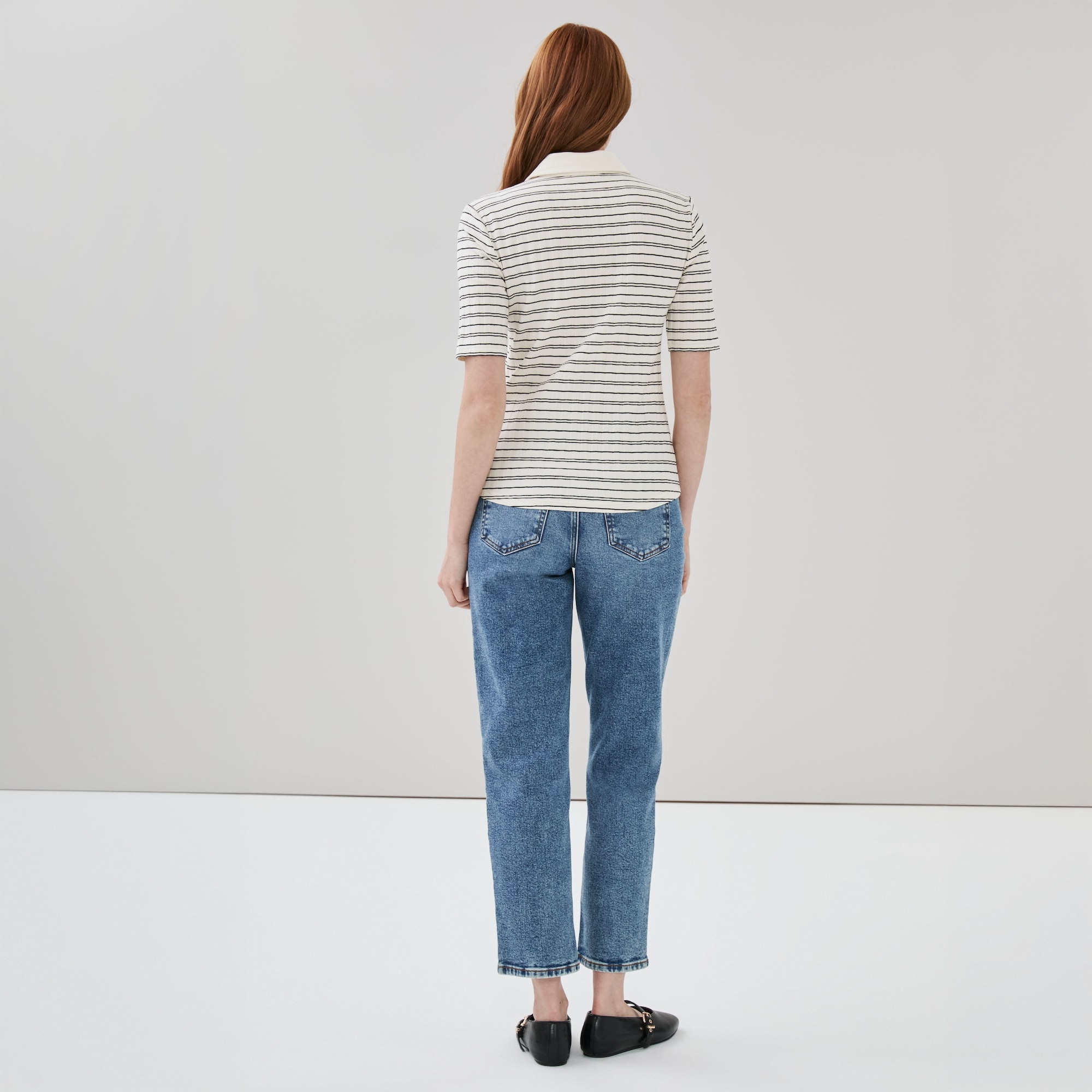 Ribbed Striped Polo