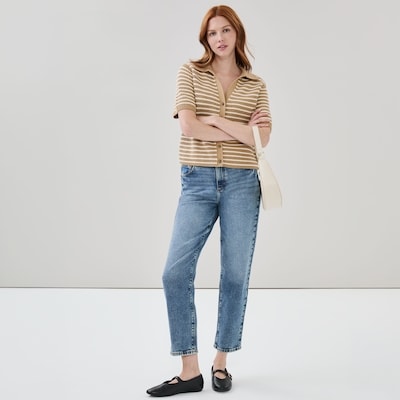 Striped Polo Cardigan - Dark Sand
