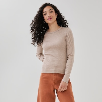 Slim-Fit Ribbed Long Sleeve Top - Dark Brown Mix