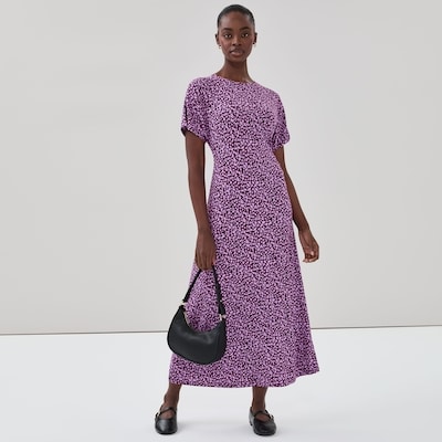 Robe midi imprimée à manches chauve-souris - Pourpre