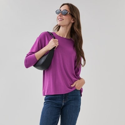 Relaxed Fit Long Sleeve Top - Purple