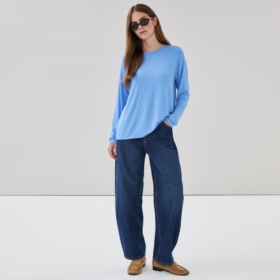 Relaxed Fit Long Sleeve Top - Bright Blue