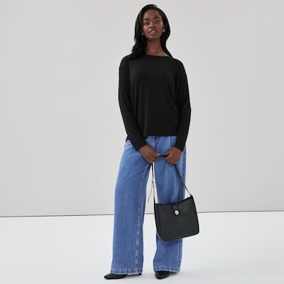 Relaxed Fit Long Sleeve Top - JF Black