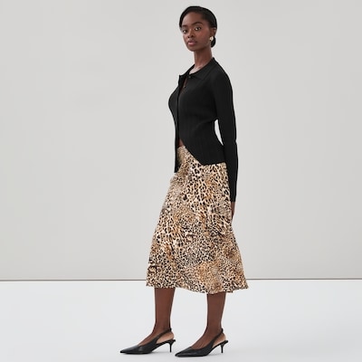 Leopard Print Slip Skirt - Brown