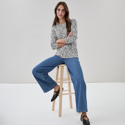 Printed Long Sleeve Top - White