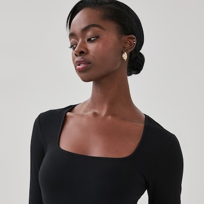 Square Neck Long Sleeve Top - JF Black