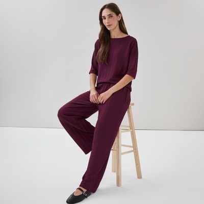 Crinkled Wide Leg Pant - Maroon