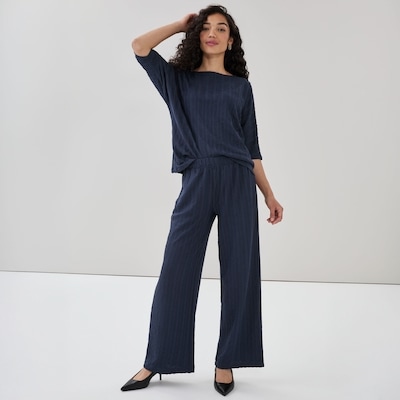Pantalon froissé à jambe large - Marine foncé