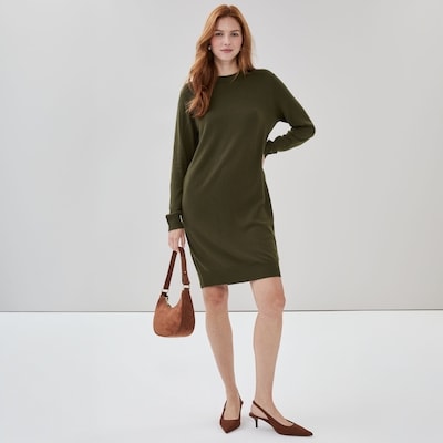 Robe-chandail en coton et cachemire mélangé - Vert Foncé
