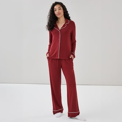 Notch Collar Sleep Set - Dark Red