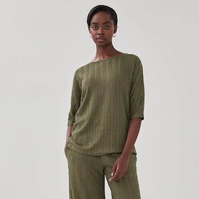 Crinkled Dolman Sleeve Top - Khaki Green