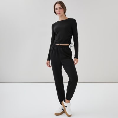 Active Side Cinched Long Sleeve Top - Black