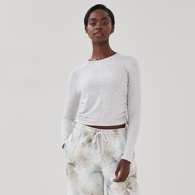 Active Side Cinched Long Sleeve Top - Grey Mix