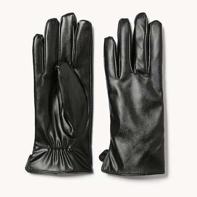 Faux Leather Wrist Length Gloves - Black
