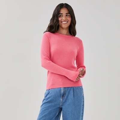Chandail ras du cou en laine mérinos - Rose