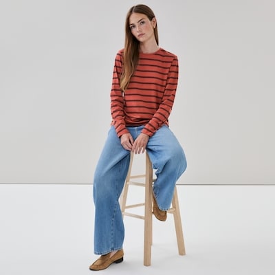 Striped Classic Fit Long Sleeve Top - Dusty Red