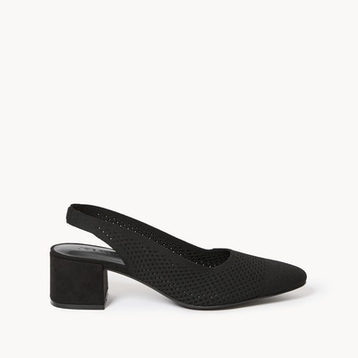 Knit Mesh Slingback Heels - Black