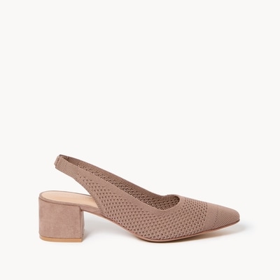 Knit Mesh Slingback Heels - Taupe