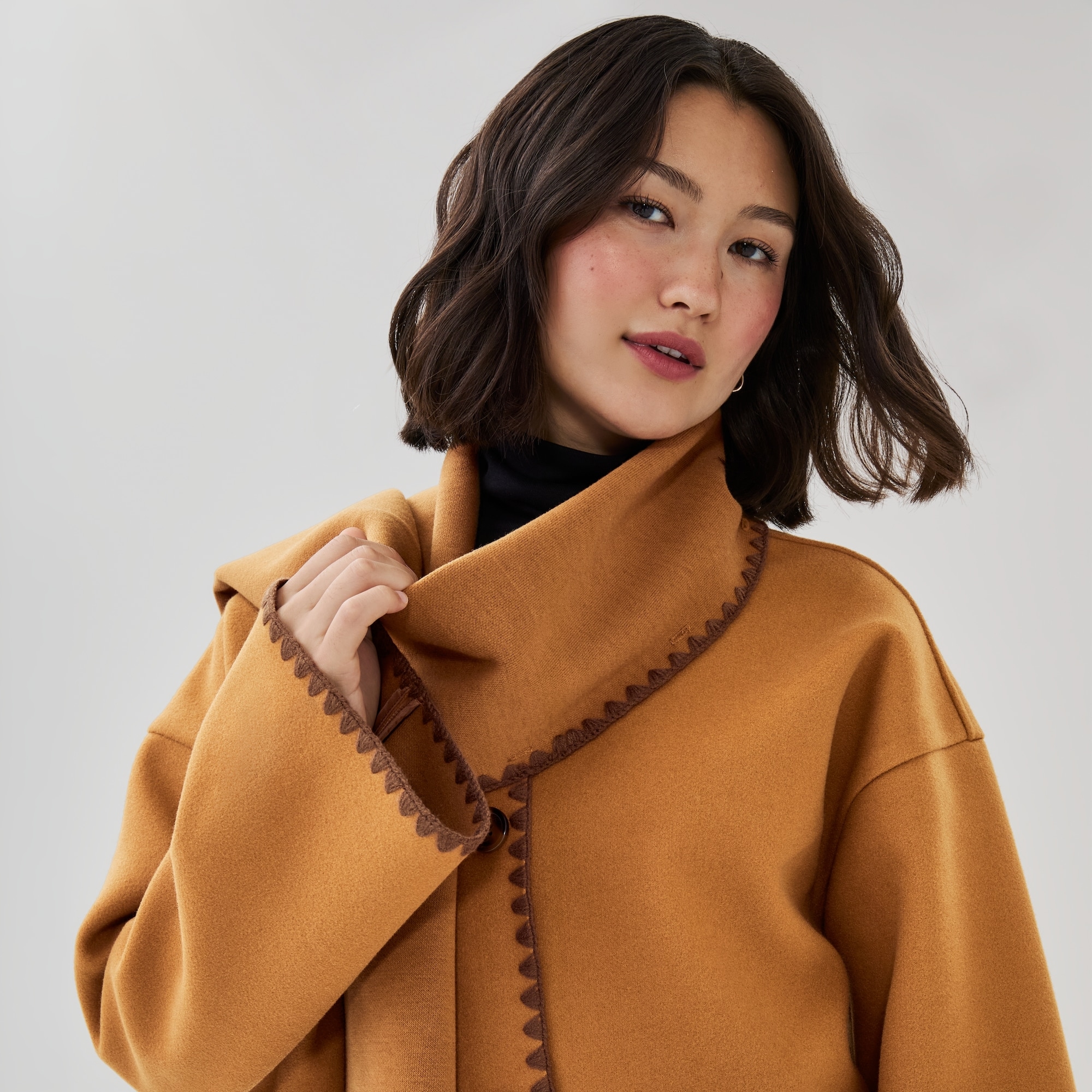 Melton Scarf Coat in Camel from Joe Fresh