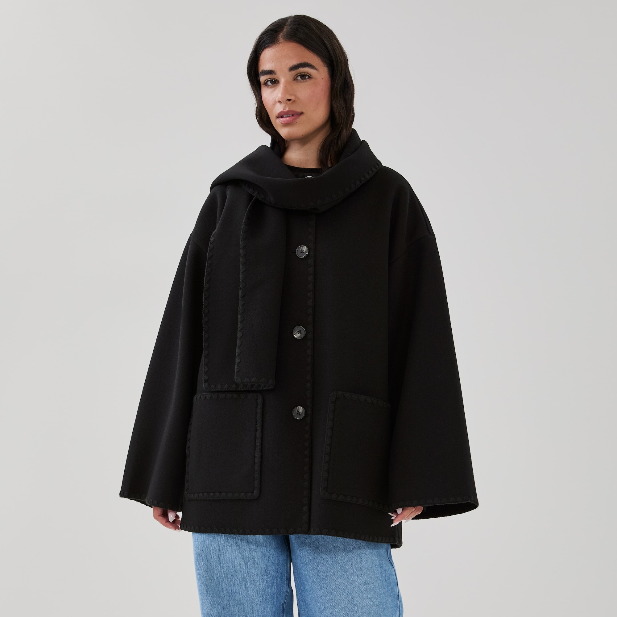 Women+ Melton Scarf Coat in JF Black from Joe Fresh