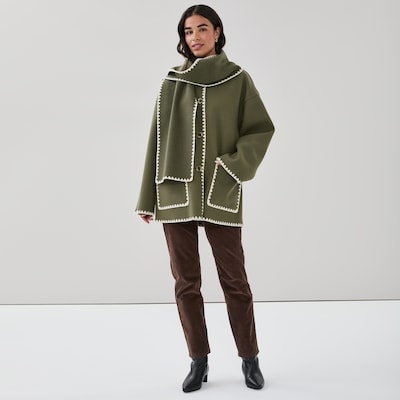 Melton Scarf Coat - Khaki Green