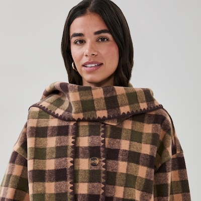Manteau en melton avec écharpe - Brun