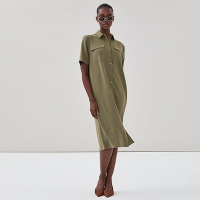 Robe chemiser en crêpe - Vert Kaki