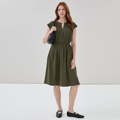 Crepe Short Sleeve Dress - Dark Green