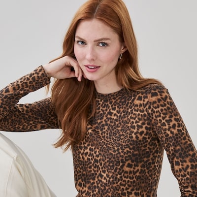 Printed Long Sleeve Top - Brown