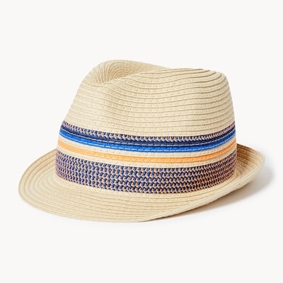 Kid Boys' Stripe Straw Fedora - Sand