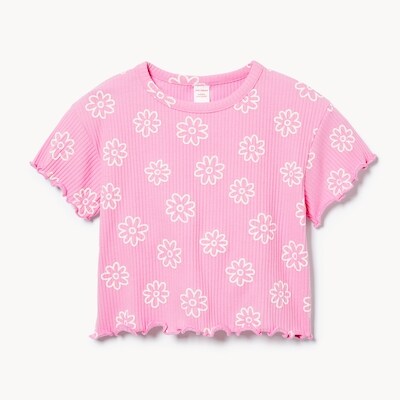 Toddler Girls' Rib Knit T-Shirt - Bright Pink