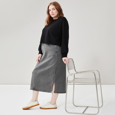 Women+ Grey Denim Midi Skirt