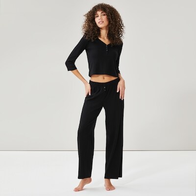 Pantalon de pyjama  mailles pointelle - Noir Jf