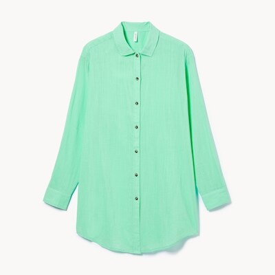 Woven Button-Up Cover-Up - Aqua