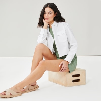 Chemisier court en lin mélangé - Blanc pur