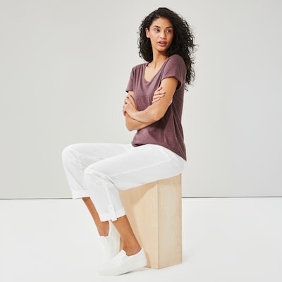 Linen Blend Roll-Tab Pant - Bright White
