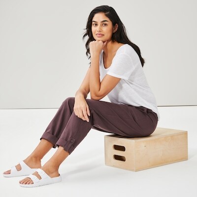 Linen Blend Roll-Tab Pant - Dark Purple