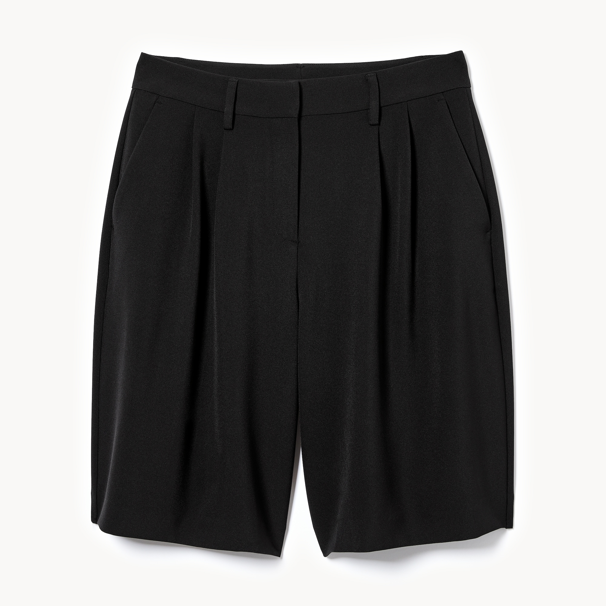 Pleated Shorts Black Fitted Shorts Womens Black Pleated Tailored