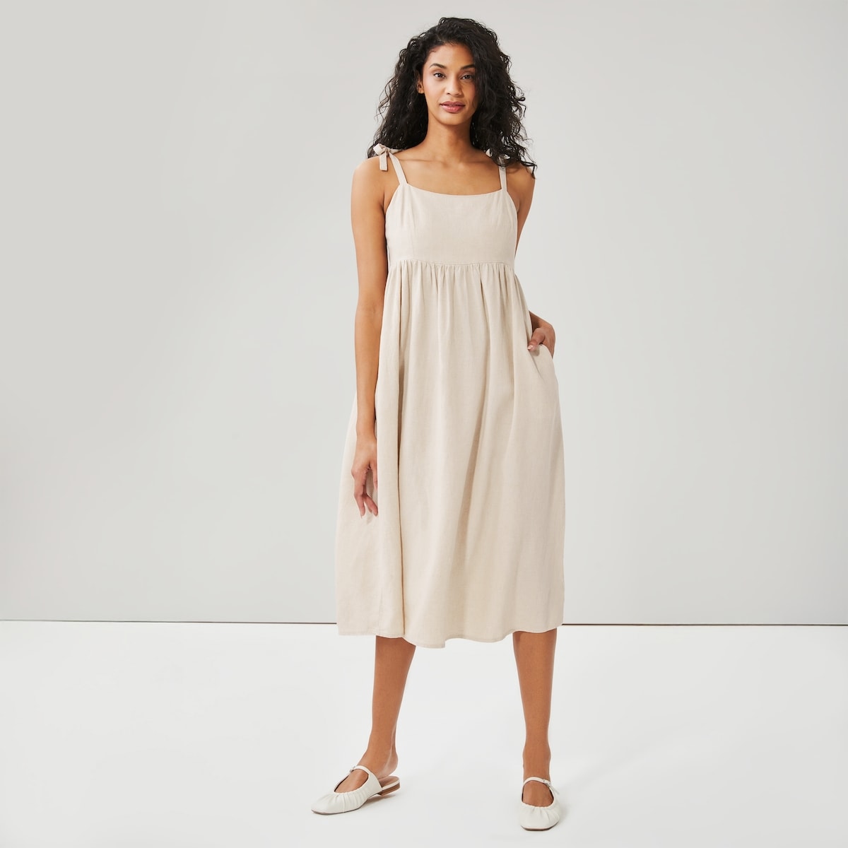 Robe midi noue  lpaule - Tilleul