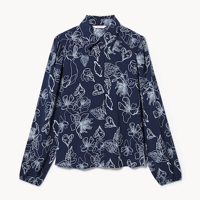 Puff Sleeve Button-Down Shirt - Navy
