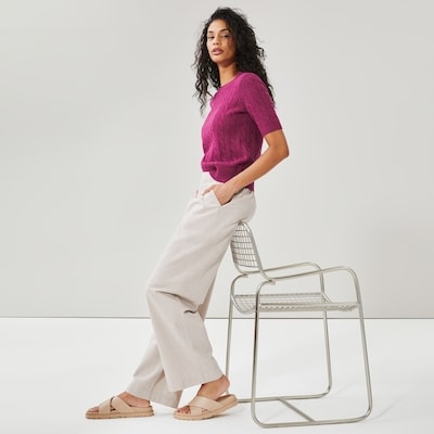 Wide Leg Linen Blend Pant - Beige