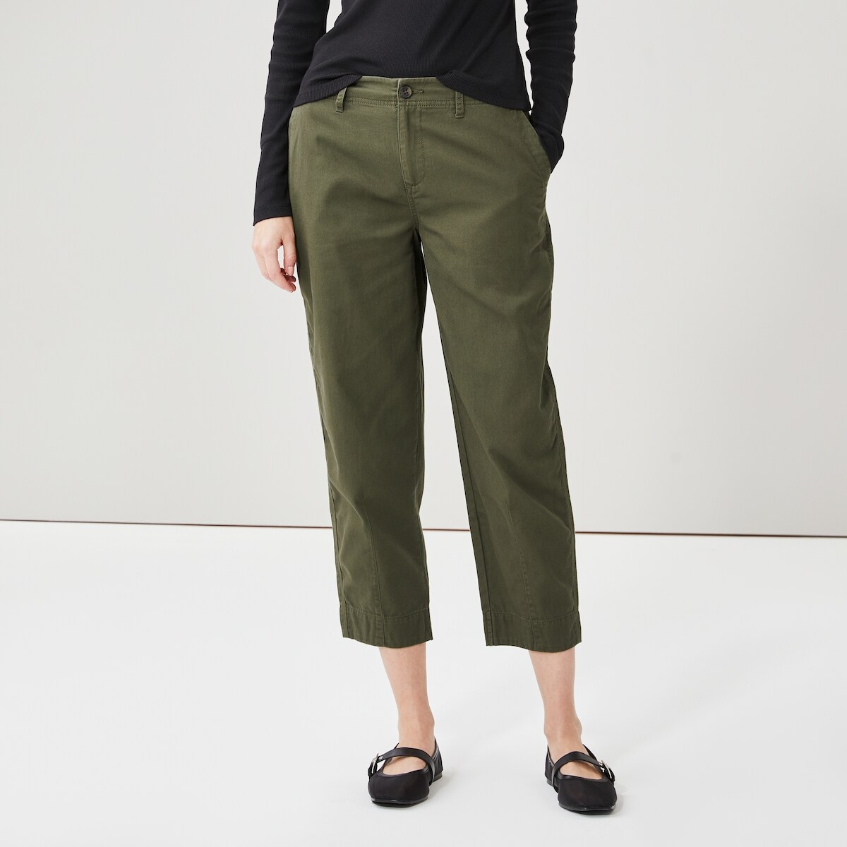 Barrel Leg Twill Pant - Dark Olive